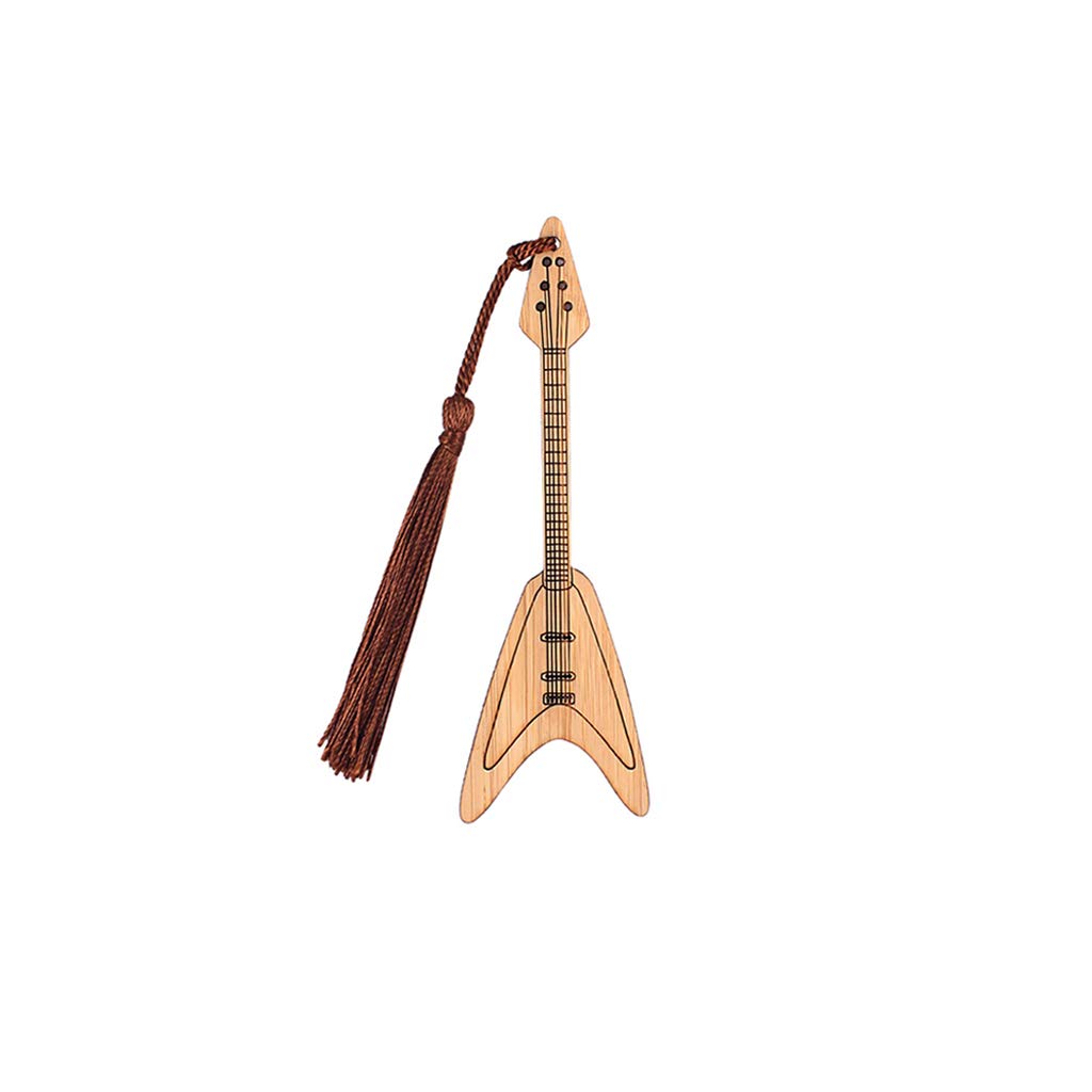 Alnicov Guitar Shape Design Bamboo Bookmark With Tassels For DIY Projects and Gifts Tags
