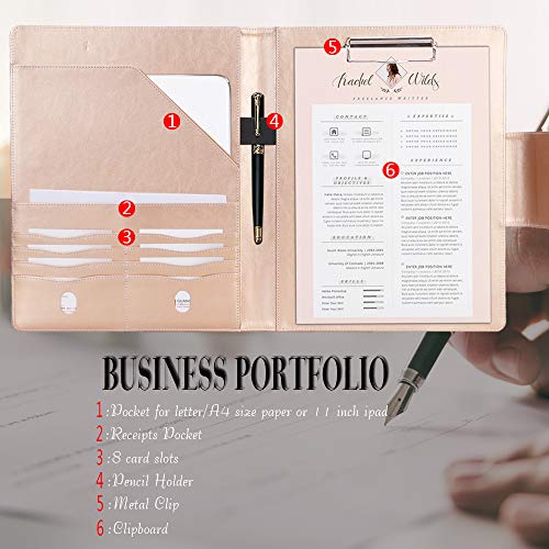 Portfolio Padfolio Case, Skycase Business Portfolio Folder, Resume/Conference/Legal Document Organizer with Letter/A4 Size Clipboard, Business Card Holders, Document Sleeve, Light Gold - Thumbnail 3