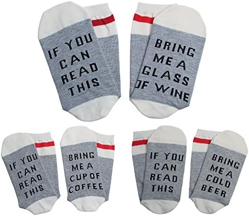 If You Can Read This Please Bring Me A Glass Of Wine Beer Coffee Fun Socks, Qmifun Women Cotton Socks 3 Pack,5-11