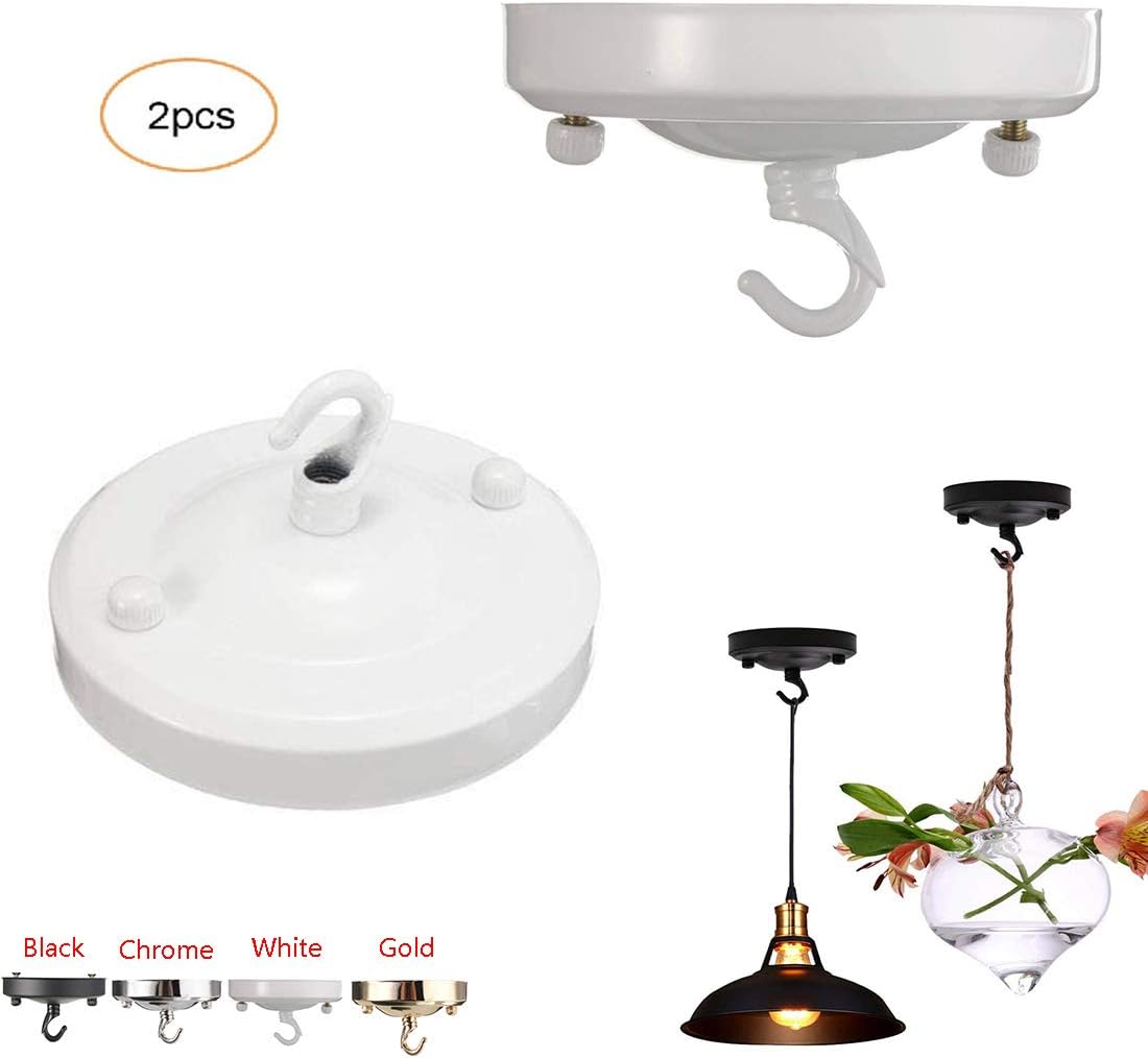✨Vintage Chandelier Ceiling Plate，Retro Iron Ceiling Rose Hook Plate Holder Pendant Lamp Roof Sucking Disk Chassis Light Fitting Accessory DIY Creative (White)