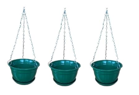 Minerva Naturals Plastic Planter with Chain and Base Plate, Green, 8 Inch, 3 Piece