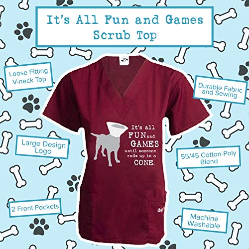 Dog Is Good "It's All Fun And Games" Scrub Top - Unisex V-Neck, For Vet Techs, Groomers, Dog Lovers