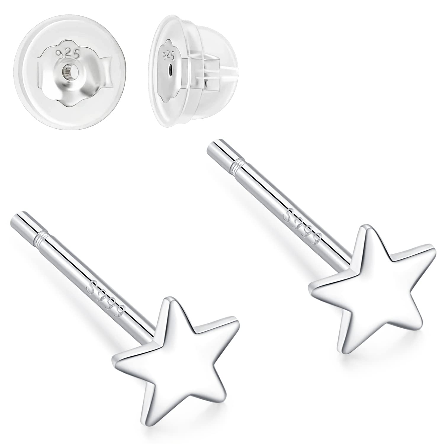 4.7MM Stars Hypoallergenic Sterling Silver Earrings For Girls Sensitive Jewelry Studs Earrings
