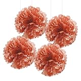 Andaz Press Tissue Paper Pom Poms Hanging Decorations, Rose Gold, 14-inch, 4-Pack, Copper Champagne Wedding Baby Bridal Shower Colored Decorations