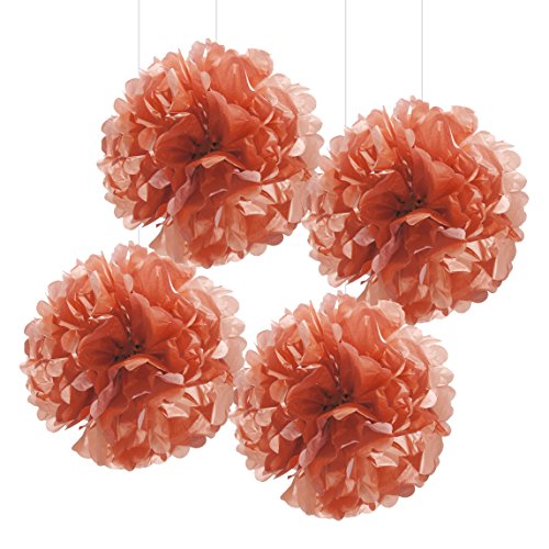 Andaz Press Tissue Paper Pom Poms Hanging Decorations, Rose Gold, 14-inch, 4-Pack, Copper Champagne Wedding Baby Bridal Shower Colored Decorations