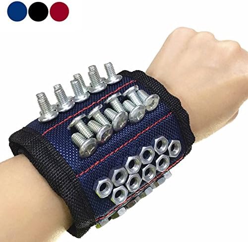 Magnetic Wristband, Sukey Upgraded Magnetic Wristband with 5 Super Strong Magnets Portable Tool Bag Electrician Wrist Tool Belt Screws Nails Bolts Drill Bits Holder Repair Tools (Blue)