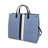 JFT Canvas Tote Bag with Handle & Detachable Shoulder Strap – Sky Blue with Black & white décor