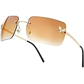 knliwkm Rimless Rectangle Y2k Sunglasses for Women Men Cute Small Clear Frameless Tinted Lens 2000S Fashion Shades Butterfly