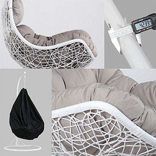 Popamazing White Rattan Hanging Swing Chair Egg Chair W/stand, Cover