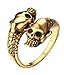 HIJONES Men's Stainless Steel Gold Double Head Skull Snake Biker Ring Size 10