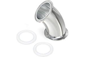TAISHER 1PCS 304 Stainless Steel 1.5" Tube OD 45 Degree Elbow Sanitary Pipe Fittings 1.5" Tri Clamp 50.5MM Ferrule Flange with 4PCS Silicone Gaskets