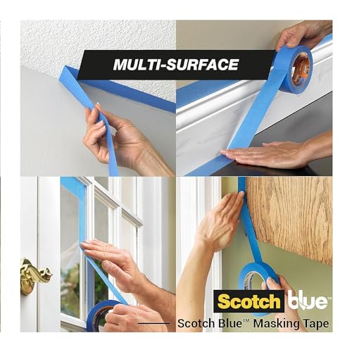 ScotchBlue Multi-Surface Premium Masking Tape, 36 mm x 41 m, 4 Rolls/Case - Scotch Adhesive Blue Painters Tape, For Painting and Decorating, Indoor & Outdoor, Sticks Well, 100% PEFC
