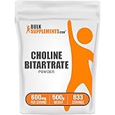 BulkSupplements.com Choline Bitartrate Powder - Choline Supplements - Unflavored & Gluten Free, 600mg per Serving, 500g (1.1 lbs) (Pack of 1)