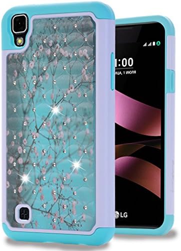 LG X Power Case, LG K6P Case ,MANDYCOWRY [ Fashion ]Crystal Bling Diamond Shell Shock Absorbing Soft Rubber Inner Hybrid Armor Protection Cover For LG X Power / K6P (Plum flower)