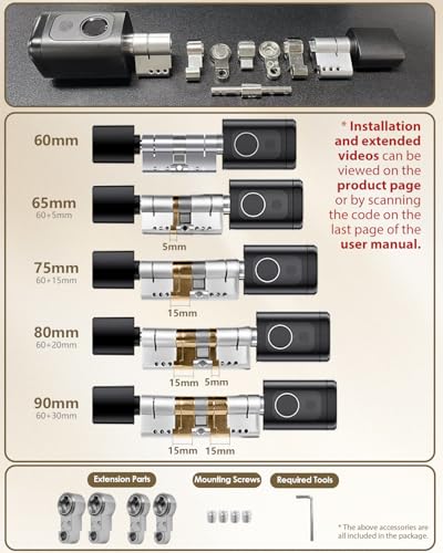 60mm-90mm Adjustable Smart Lock with Independent European Database, Electric Lock with Fingerprint, Password, Application, Key, Key Card