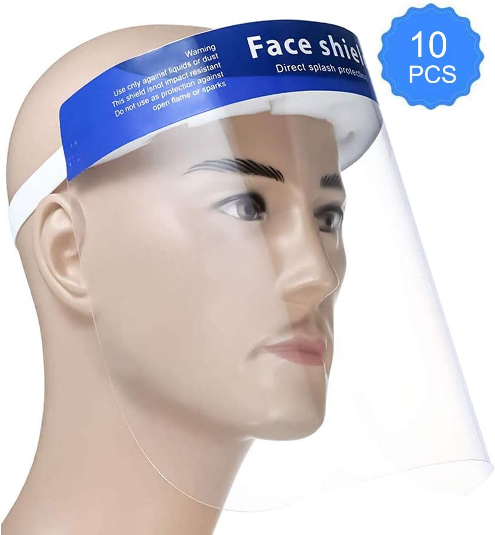 10 Pcs Disposable Safety Face Shield Fluid Resistant Full Face Clear Face Shield Transparent Single Use Visor Protection from Splash and Splatter