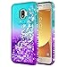 Galaxy J6+ Plus Case, J6 Prime Case with Tempered Glass Screen Protector, NageBee Glitter Liquid Floating Waterfall Durable Girls Women Cute Case for Samsung Galaxy J6 Plus -Aqua/Purple