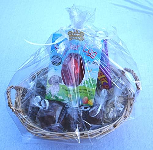 Paradise Pets DOG EASTER HAMPER WITH DOG SAFE EASTER EGG AND A SELECTION OF DELICIOUS DOG CHOC TREATS GIFT WRAPPED IN A BASKET WITH ENGRAVED GIFT TAG