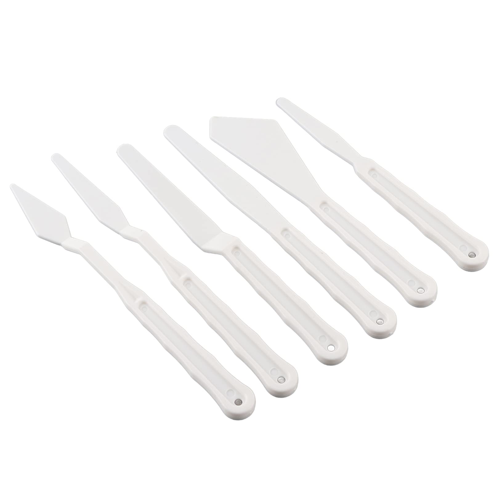 Plastic Palette Knife Set, 6 Pieces, White, for Oil Painting Mixing Scraper, Art Supply Tools for Thick Paint and Pigment Applications
