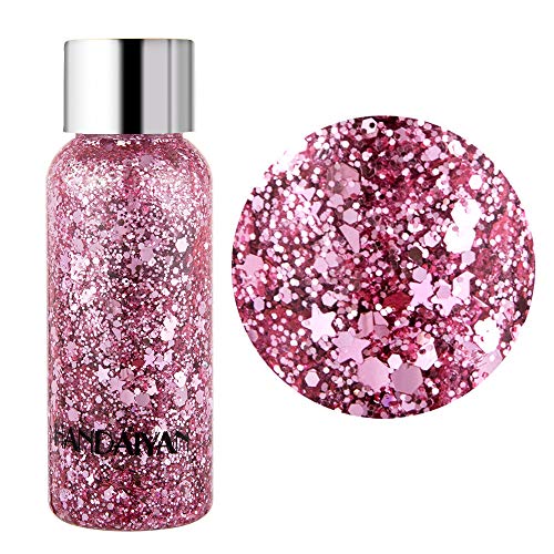Holographic Body Glitter Gel Set, 6 Bottles Total 180ml Cosmetic Chunky Glitter Flakes Gel, Sparkles for Festival Party Face Makeup, Hair, Eye and Lips Shimmer (6 Colors)