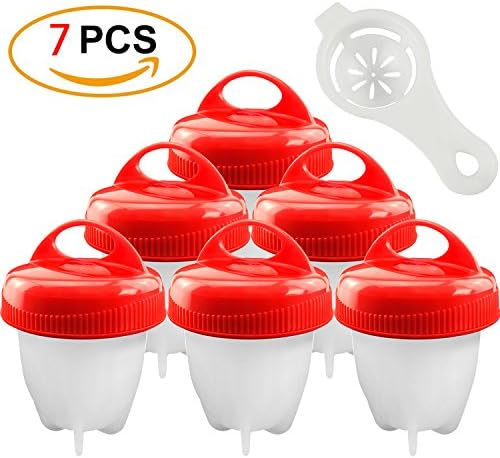 Rapid Egg Cooker Set with Egg Separator - Fitvc 7 Pack Easy Soft Hard Boiled Eggs Cooker Maker without the Shell,BPA Free，Non Stick Silicone Eggs Maker,No Shell,Red