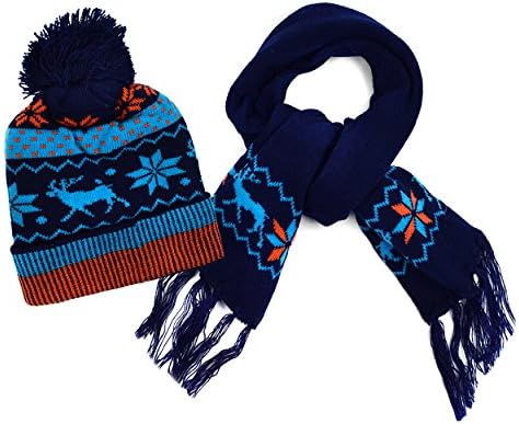 Kid’s Scandinavian Reindeer Beanie and Scarf Winter Set