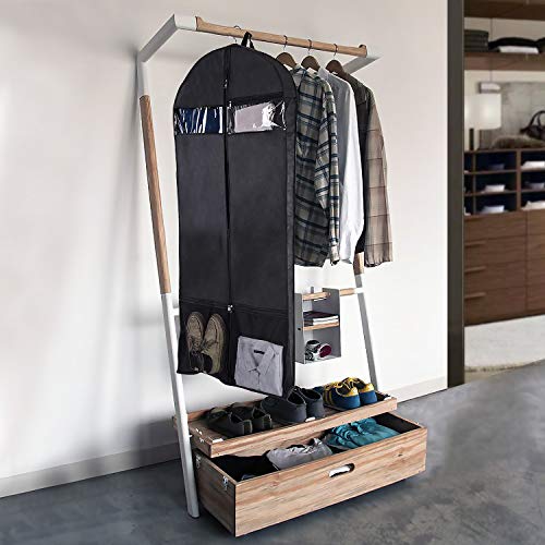 Wanapure 60"/54"/43" Garment Bags, 3 in 1 Suit Bag with 2 Large Mesh Shoe Pockets and Accessories Pocket, Trifold Suit Cover for Dress, Coat, Jacket, Closet Storage or Travel, Set of 2, Black - Thumbnail 6