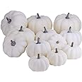 BESTTOYHOME 12 PCS Assorted Sizes Rustic Harvest White Artificial Pumpkins for Halloween, Fall Thanksgiving Decorating Harves