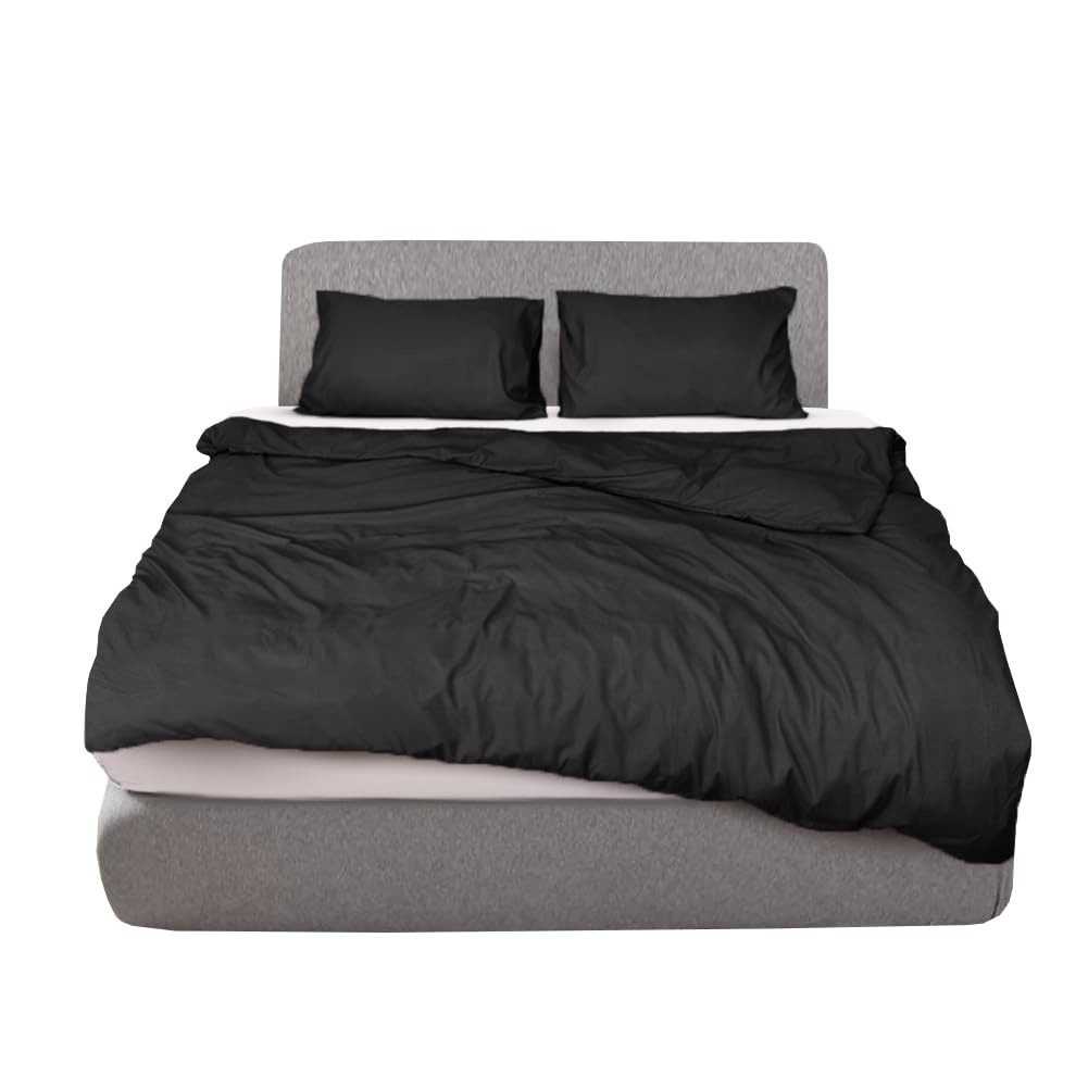 Sapphire Collection Bedding Duvet Cover Soft Brushed Microfibre Duvet Cover with Pillowcases Bedding Quilt Cover Set Wrinkle free (Black, Single)