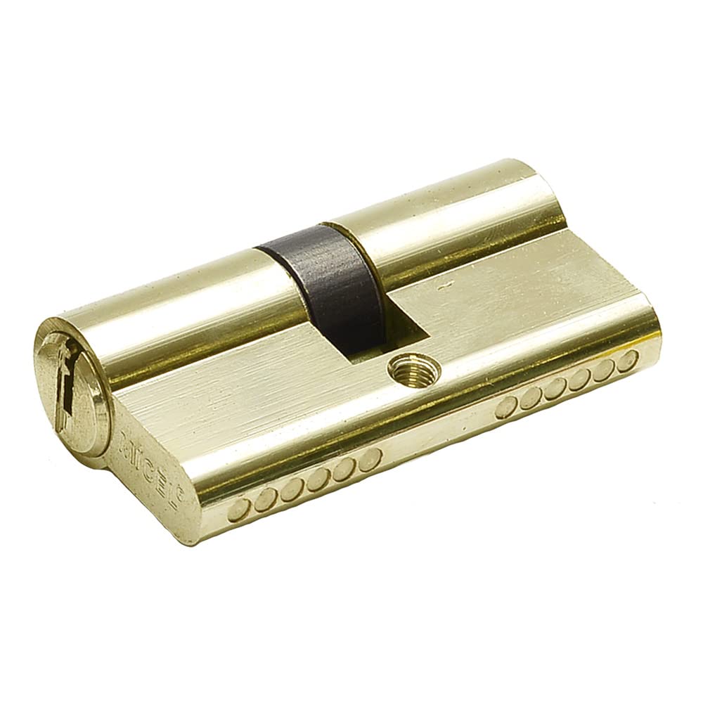 MICEL - 13097 – Safety Cylinder, European Profile, Double Clutch, with Short cam, Centered 30 x 30, Including Keys, Brass Finish, Gold, 60 x 17 x 33 mm