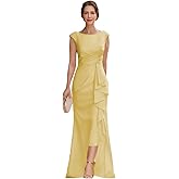 CiruelasJi Cap Sleeve Mother of The Bride Dresses Sheath Satin Ruffle Long Formal Evening Dress for Women CJ009
