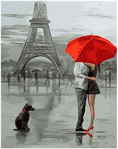 Katosca DIY Oil Painting Adults' Paint by Number Kits Romantic Paris Eiffel Tower Sweetheart Drawing Anniversary Gift 16x20inch