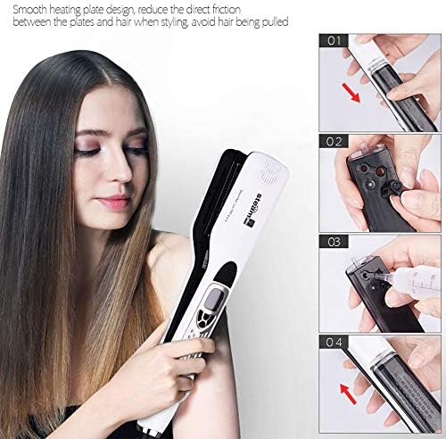 Best Hair Straightener Brush,Professional Personalized Steampod Hair Straightening Flat Iron Steam Ceramic Tourmaline Moisturizing Floating Heating Plate Vapor Spray Brush LCD Display #White