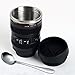 Coffee Mug - Camera Lens Travel Thermos - Stainless Steel Insulated Cup with Easy Clean Lid - 13.5oz - Black - Go with Premium Stainless Steel Spoon Bonus_uHome