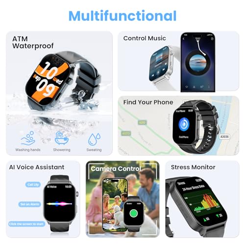 Smart Watch Men Women, 2.01" HD Smartwatch with GPS, Bluetooth Calls, Smart Watches with 110+ Sports, Sleep Monitor/Heart Rate Monitor/SpO2/Pedometer, 5ATM for Android iOS-Black