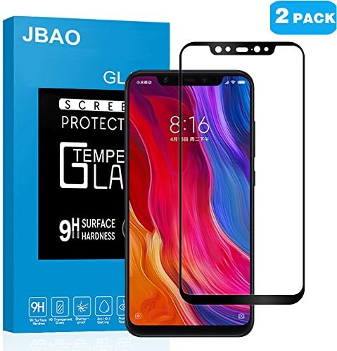 [2-Pack] Jbao Direct Xiaomi Mi 8 Pro Screen Protector, 9H Hardness [Scratch Resistant][Anti-Fingerprint] [Bubble Free][Ultra Thin][Full Screen Coverage] Tempered Glass for Xiaomi Mi 8 Pro (Black)