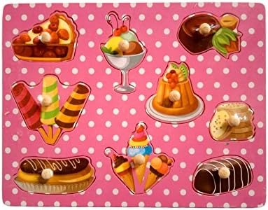 WELLSKEY Set of 1 Wooden Peg Puzzles (Sweets)