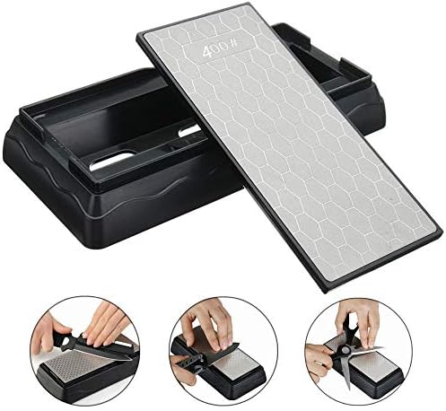 Knife Sharpening Stone, Diamond Coated Whetstone Sharpener 2 Side Grit Polishing & Honing Stone With Nonslip Base Holder for Knives Scissors Chisels Garden Kitchen Tools (400/1000)