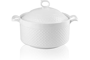 SOOMILE Ceramic Soup Tureen Serving Bowls with Lids, 3600ml Large Heat-Resistant Premium Porcelain Soup Bowls with Handles fo