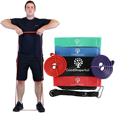 GoodShape4all FITNESS AT HOME - VIGOR AND HEALTH! LOSE WEIGHT W/O GYM OR MACHINES! Kit of 2 LONG+3 SHORT Loop Resistance Bands+Anchor for WORKOUT, SPORTS and EXERCISE Programs, Instructions and Bonus