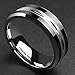 King Will Classic Mens Black 8mm Tungsten Carbide Ring Two Tone Brushed Diamond Engraved Wedding Band