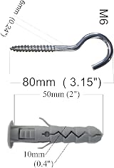 LLB Heavy Duty Hooks Set 10x Wall Plugs 6mm x 80mm Screw-in Hooks view 2