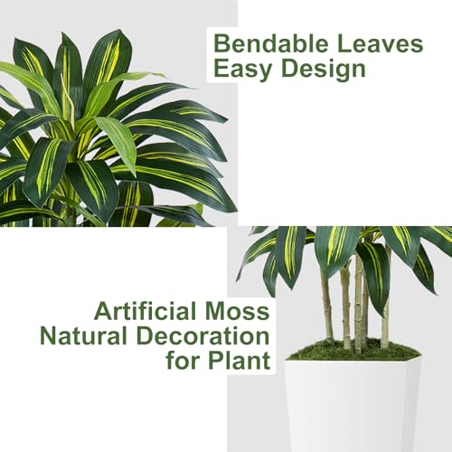 Keeplush 6ft Artificial Dracaena Tree with White Planter, 180cm Tall Tropical Fake Plant with 108 Leaves, Faux Artificial Tree Indoor for Office Room Modern Decor