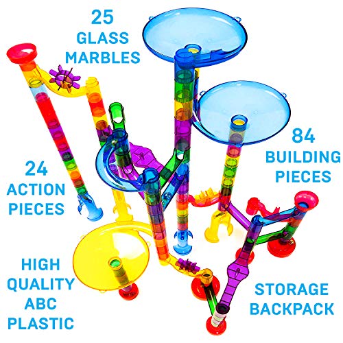 Stoie's Marble Run Set - 109 Full Pieces - Marble Maze Race Track Game for Kids 4, 5, 6 Years Old - STEM Building Toy for Boys and Girls