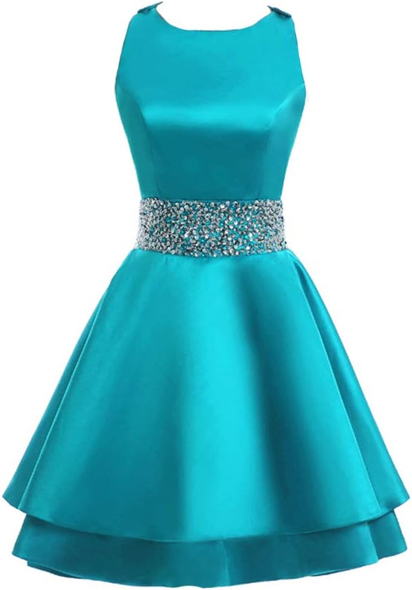 MEILISAY Womens Crew Beading Prom Dresses Short Sequined Homecoming Dresses for Teens Mini Cocktail Dresses LF-130