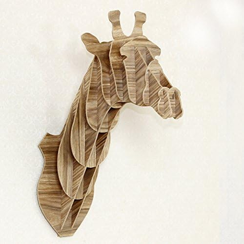 WISDOMTOY DIY 3D Wooden Colorful Animal Giraffe Head Assembly Puzzle Art Model Kit Toy Home Decoration (Beige)