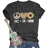 Peace Shirts for Women Peace Love Sign Graphic Tshirt Vintage 70s Hippie Wildflower Sunflower Casual Top