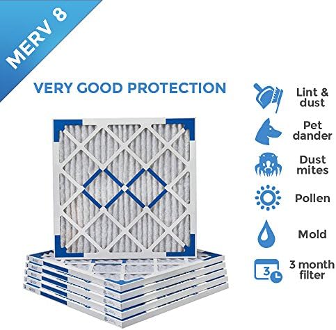 18x22x1 Merv 8 Pleated AC Furnace Air Filters - 6 PACK