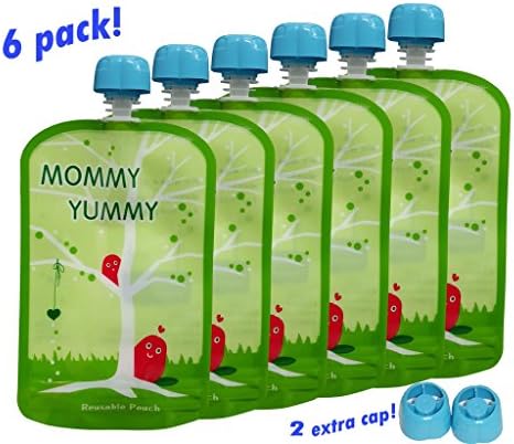 MommyYummy Reusable Food Pouch (6 Pack) - 4.4 Inch. 5oz - Heavy Double Zipper-GreenPack