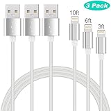 MAXGADGET Lightning Cable,3Pack(3FT+6FT+10FT) Nylon Braided Lightning to USB Cables iphone charger cable for iPhone X/8/Plus iPhone7/7Plus/6s/6Plus/6/SE, iPad Air 2, iPad Pro and More-White